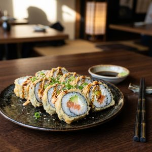 Lachs fried-sushi.
