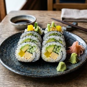 Vegetarisch (Gurke, Avocado, Paprika, Rucola) Futomaki (8 Stk.)