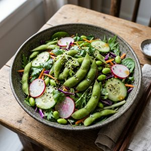 Edamame in Schale Salate.